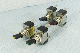 Выключатель рычажный, 12В, 30А, ON-OFF, d12,2, с подсветкой синей, 3T, R13-423L1; №1089 B ПРыч\ 12В\30А\ON-OFF\ d12,2\ILсин\ 3T\R13-423L1\
