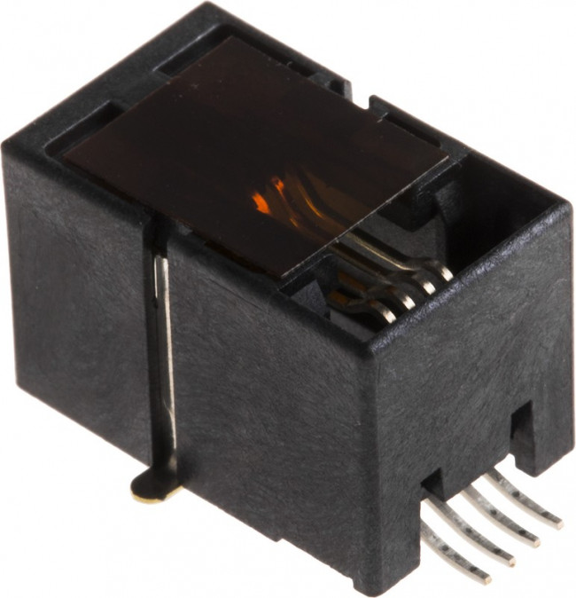 0855025005, Conn RJ-11 F 4 POS 1.27mm Solder RA SMD 4 Terminal 1 Port Cat 3 T/R