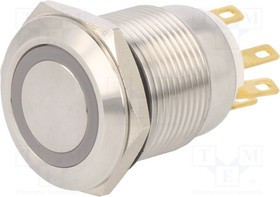 LAS1-11E/R/24V/S, Переключатель: антивандальный, Пол: 2, SPST, 1A/250ВAC, IP65, d19мм