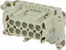 CNEF 10 T, Разъем HDC, "мама", PIN 10, конфигурация выводов 10+PE, размер 57.27, 16А, 500В, с защитой провода CNEF 10 T, Разъем HDC, "мама", PIN 10, конфигурация выводов 10+PE, размер 57.27, 16А, 500В, с защитой провода