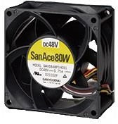 9WV0812P1M001, DC Fans Axial Fan, 80x80x38mm, 12VDC, 80.9CFM, 9W, 51dBA, Splash Proof, Tach/PWM, IP68