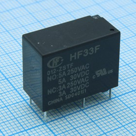 HF33F/012-ZSTF, Реле, Конфиг: 1C, Uкатушки: 12 В, DC, Мощность катушки (max): 400 мВт, контакты: 5 А, Траб: -40...85 °C HF33F/012-ZSTF, Реле, Конфиг: 1C, Uкатушки: 12 В, DC, Мощность катушки (max): 400 мВт, контакты: 5 А, Траб: -40...85 °C