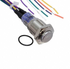 PV3HWH0NN, Pushbutton Switches 16mm, 2A 48VDC, 2P ON-(ON), 300mm wire, Nickel Finish