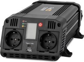 Автомобильный инвертор TopON TOP-PI1202 1200W 2 розетки, Type-C, USB, LCD экран, пиковая мощность 2400W Черный