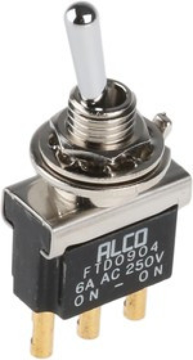 FTD0904, Toggle Switch, Panel Mount, On-On, SPDT, Solder Terminal, 125V ac FTD0904, Toggle Switch, Panel Mount, On-On, SPDT, Solder Terminal, 125V ac