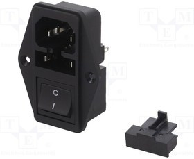 4304.6090, Разъем питания AC, гнездо, "папа", 10А, 250В AC, IEC 60320