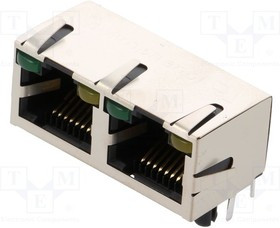 RJHSE-5384-02, Гнездо, RJ45, Кат: 5, экранированный, двойное, с LED, Конф: 8p8c, THT