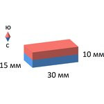 Неодимовый магнит прямоугольник 30х15х10 мм