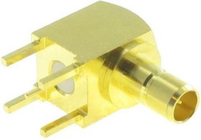 142146-75, Conn Mini-SMB 0Hz to 4GHz 75Ohm Solder RA Thru-Hole RCP Gold