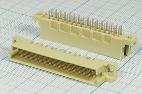 Прямоугольный соединитель штекер DIN41612, шаг P2,54мм, 32P[A+B], 32 контакта, не полный, на плату,пластиковый, D22-32M1DS; №10090 штек ПрС