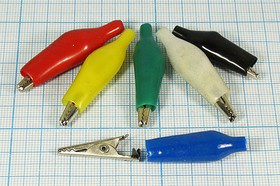 Зажим "крокодил" L 35/30x20x3, 1А, обжимной, изолированный красный