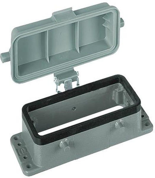 09300160318, Bulkhead Housing 180° 16B Shell Size Powder Die Cast Aluminum Single Lock Han® 09300160318, Bulkhead Housing 180° 16B Shell Size Powder Die Cast Aluminum Single Lock Han®