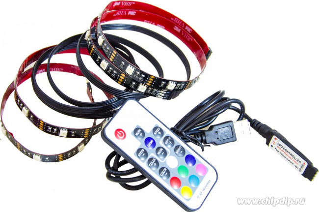 10-70, ТВ подсветка, комплект светодиодной ленты, RGB, 5В, 7.2Вт/м, 30SMD(5050)/м, IP20, 2*0.5м