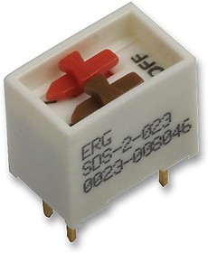 SDS-2-023, DIP / SIP переключатель, 2 схем(-а), Ползунок, Сквозное Отверстие, SPST, 100 В, 1 А
