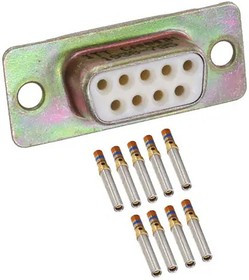 M24308/2-1F, M24308 9 Way Panel Mount D-sub Connector Socket, 2.77mm Pitch, with 4-40 Screw Locks