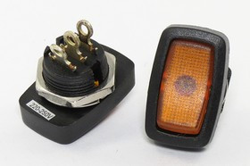 Переключатель клавишный, контакты 3C, 6А, ON-OFF, d16, подсветка ILкрасная, R13-228BR