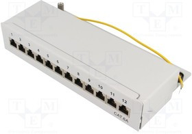 LOG-NP0019, Patch panel; RJ45; Кат: 6a; серый; накладное; IDC; Кол-во портов: 12