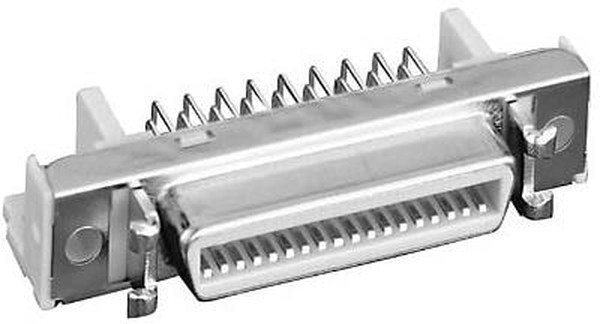 10250-55H3PC, 102 Female 50 Pin Right Angle Through Hole PCB Socket 1.27mm Pitch, Solder, Quick Latch