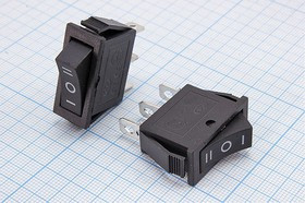 Переключатель клавишный с фиксацией на три положения ON-OFF-ON, SPDT, 250В/15А, черный; №650 ZЧ Пкл\\15\ON-OFF-ON\\ чер\чер\\3T\RS103-11C\