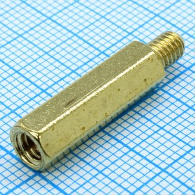 KLS8-DBL-M4-E6.0-L20.0, Стойки латунные, без покрытия шестигранные М4 отверстие-винт KLS8-DBL-M4-E6.0-L20.0, Стойки латунные, без покрытия шестигранные М4 отверстие-винт