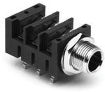 ACJS-MHDRM, Conn 1/4" Stereo Phone Jack F 3 POS 6.35mm Solder RA Thru-Hole 6 Terminal 1 Port
