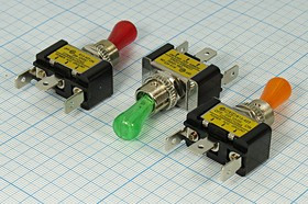 Выключатель рычажный, 12В, 30А, ON-OFF, d12,2, с подсветкой желтой, 3T, R13-423L2; №1085 Y ПРыч\ 12В\30А\ON-OFF\ d12,2\ILжел\ 3T\R13-423L2\
