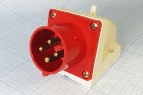 Разъем питания AC вилка, 3P+E, 80 B, 16 A, на блок, угловой, IP67, HTN514