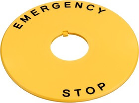 HWAV5-27, Легенда с гравировкой, EMERGENCY STOP, черный на желтом, пластик, 80мм/22мм, серия HW
