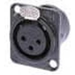 NC3FD-L-B-1, Панельный 3 контактный, XLR разъем типа "мама", под пайку, черный металлический, золоты NC3FD-L-B-1, Панельный 3 контактный, XLR разъем типа "мама", под пайку, черный металлический, золоты