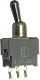 MP004590, Рычажный переключатель, 0.4VA Submini, Вкл.-Никакой-Вкл., SPDT, Без Подсветки, Сквозное Отверстие