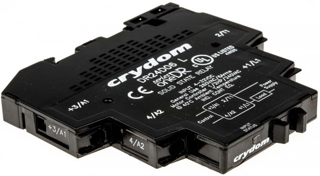 DR24D06, Solid State Interface Relay, 32 V dc Control, 6 A rms Load, DIN Rail Mount DR24D06, Solid State Interface Relay, 32 V dc Control, 6 A rms Load, DIN Rail Mount