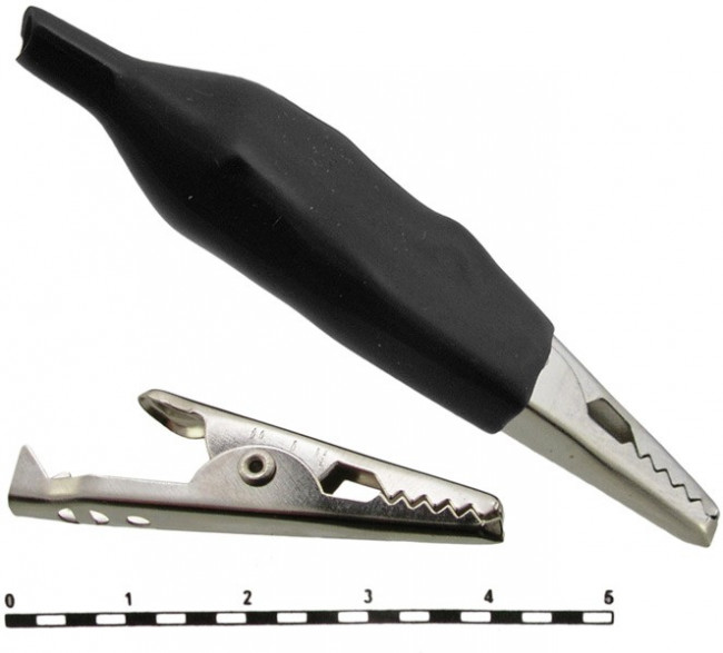 AG-110A-C (8-0027 black), Зажим "Крокодил" с изолятором черный, 10А, 43.5мм