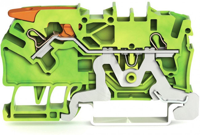 2102-1207, Ground Terminal, Cage Clamp, 2 Poles, 800V, 0.25 ... 4mm², Green / Yellow