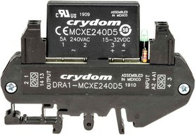 DRA1-MCXE240D5, DRA1-MCX Series Solid State Interface Relay, 32 V dc Control, 5 A rms Load, DIN Rail Mount
