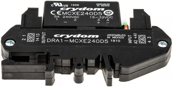 DRA1-MCXE240D5, DRA1-MCX Series Solid State Interface Relay, 32 V dc Control, 5 A rms Load, DIN Rail Mount