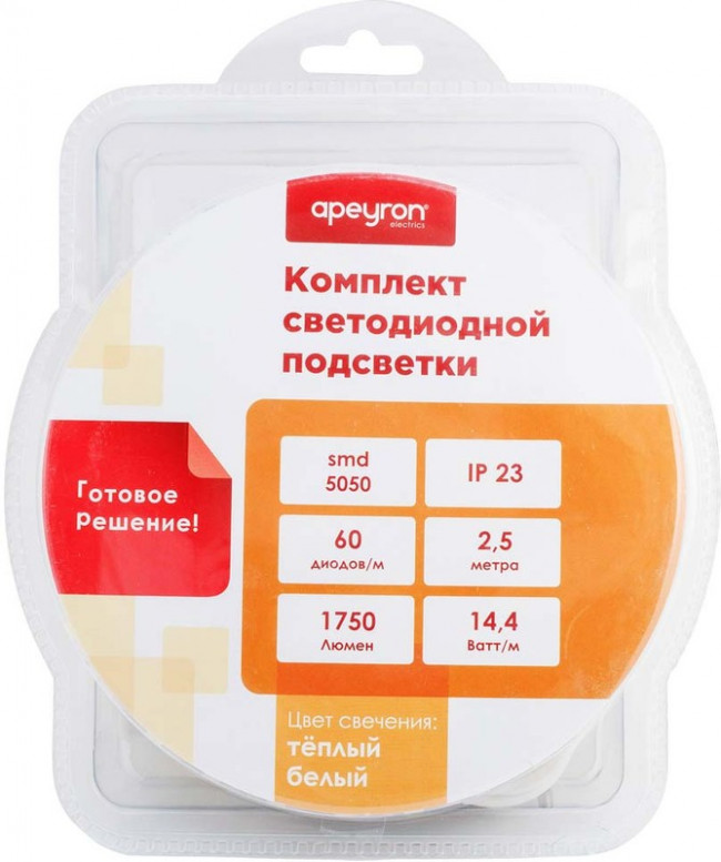 10-13, Набор светодиодной ленты, теплый белый, 12В, 14.4Вт/м, 60SMD(5050)/м, IP20, 2.5м, с блоком питания 10-13, Набор светодиодной ленты, теплый белый, 12В, 14.4Вт/м, 60SMD(5050)/м, IP20, 2.5м, с блоком питания