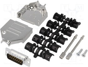 DTZK15-DMP-K, Разъем D-Sub; PIN: 15; вилка; "папа"; пайка; на провод; черный