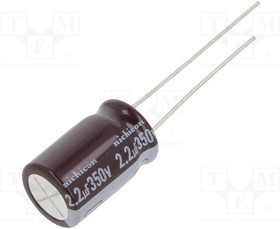 UPM2V2R2MPD1TD, Конденсатор электролитический, THT, 2,2мкФ, 350ВDC, O10x16мм UPM2V2R2MPD1TD, Конденсатор электролитический, THT, 2,2мкФ, 350ВDC, O10x16мм