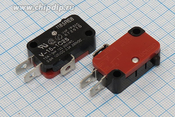 Микропереключатель, размер 29x10 x16, 16А, переключение ON-(ON), размер концевика H18.5, MSW-01A