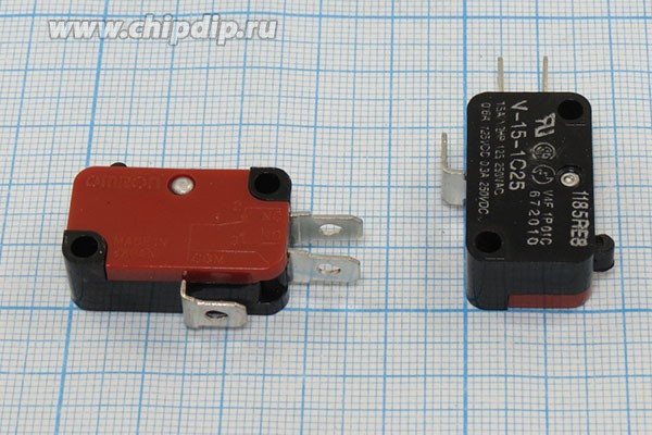 Микропереключатель, размер 29x10 x16, 16А, переключение ON-(ON), размер концевика H18.5, MSW-01A