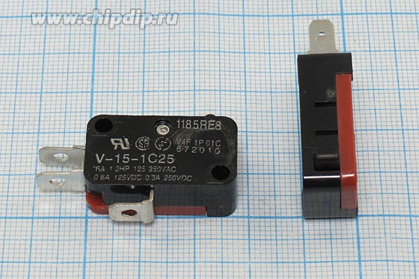 Микропереключатель, размер 29x10 x16, 16А, переключение ON-(ON), размер концевика H18.5, MSW-01A