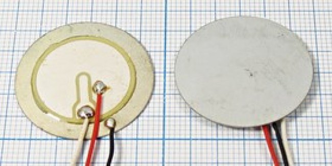 Пьезоэлектрическая диафрагма 27x0,55мм c обратной связью и гибкими выводами 130мм; обрсв пб 27x0,55\ Пьезоэлектрическая диафрагма 27x0,55мм c обратной связью и гибкими выводами 130мм; обрсв пб 27x0,55\