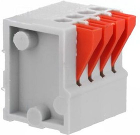 AC141R-04P-2.54-GRAY, Зажимная рейка для печатных плат, угловой 90°, 2,54мм, на PCB
