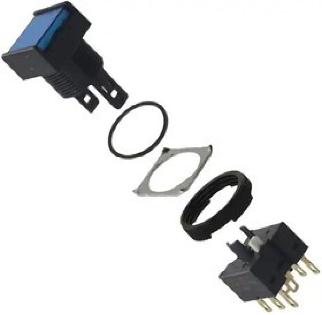 A165L-AAM-5-2, Pushbutton Switches DPDT MOM SQ 5V BLUE IP65 Incd Lamp Illum