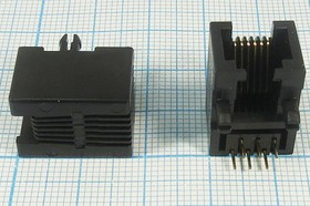 Гнездо телефонное 6P6C, 6P, на плату/угловое, T4-6P6C[RJ-12]