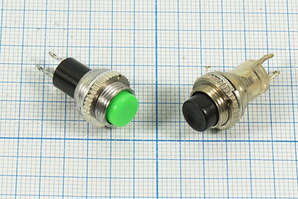 Включатель кнопочный без фиксации (SPST), OFF-(ON), черный, 220В/ 1А, d10мм, аналог [DS-314]; №116 Bl ПКн\250\ 1,0\(SPST)\d10\ мет\чер\\2C\D