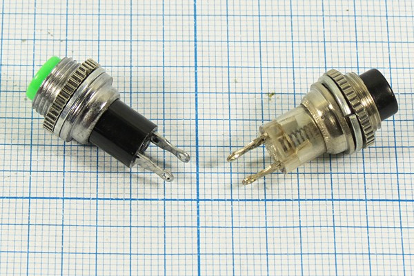 Включатель кнопочный без фиксации (SPST), OFF-(ON), черный, 220В/ 1А, d10мм, аналог [DS-314]; №116 Bl ПКн\250\ 1,0\(SPST)\d10\ мет\чер\\2C\D