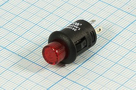 Выключатель кнопочный с фиксацией (SPST), OFF-ON красный с подсветкой, 220В/1.5А; №10700R ПКн\250\ 1,5\SPST\d12\чер\ ILкрСд3В\\4C\R13-548BL\