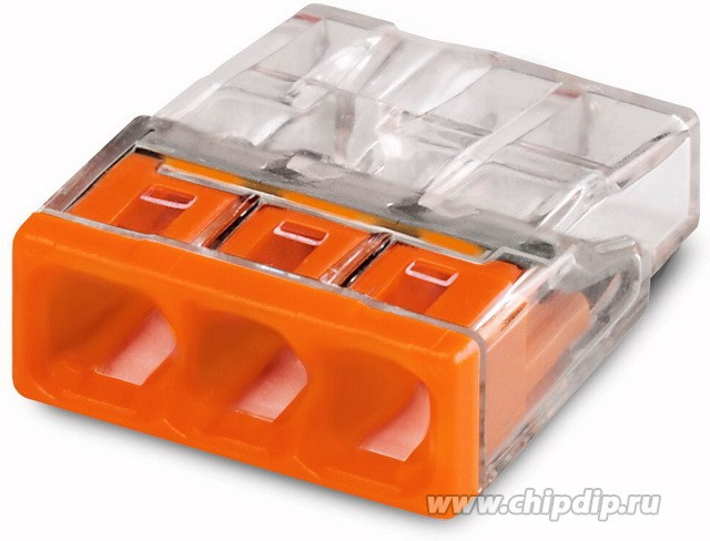 Wago 2273-243 Клемма 3-проводная (0,5-2,5 кв.мм) с пастой оранжевая (1 шт) Wago 2273-243 Клемма 3-проводная (0,5-2,5 кв.мм) с пастой оранжевая (1 шт)