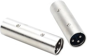 JD-483 / XLR 3P M-M, Соединитель микрофонный JD-483 XLR 3pin штекер-штекер (папа-папа), 48 В, -20...+50°C, цвет серый металлик